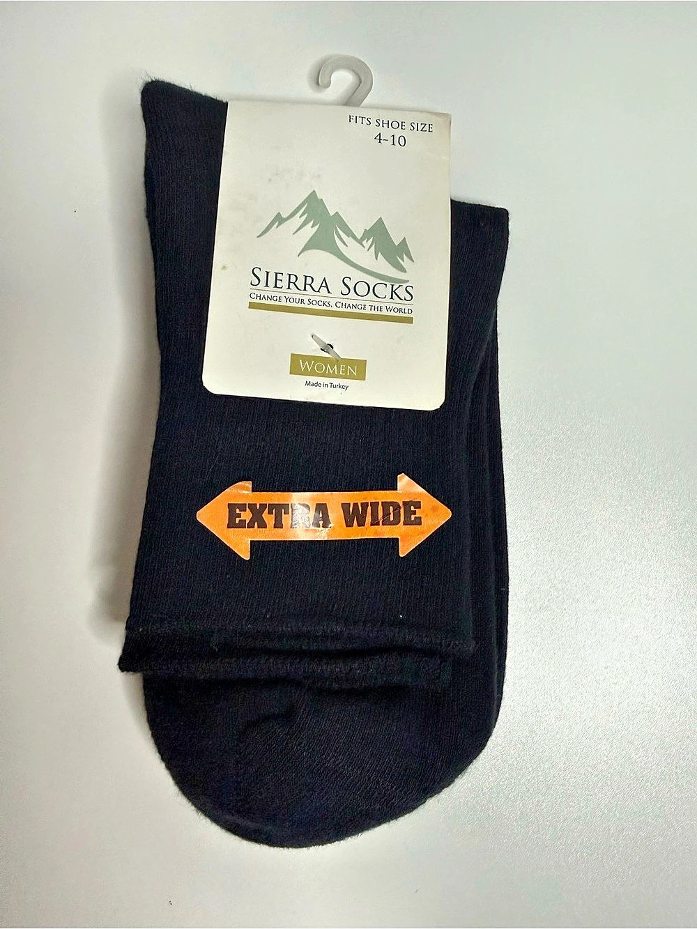 Sierra Socks W100 Extra Wide Black Cotton Socks Women 9-11 NWT